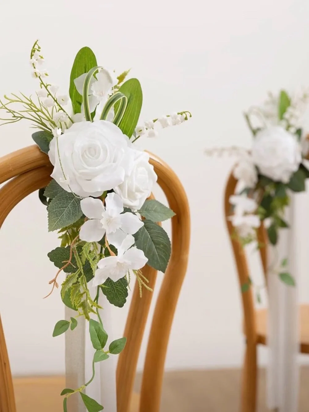 Ling's moment Pew Decorations for Weddings, Lily White Aisle Chair Flowers | 8pc